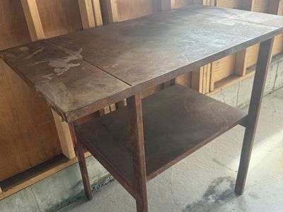 Vintage metal Side Table with Lower Shelf - Rustic Farmhouse Accent Furniture: welding machine table