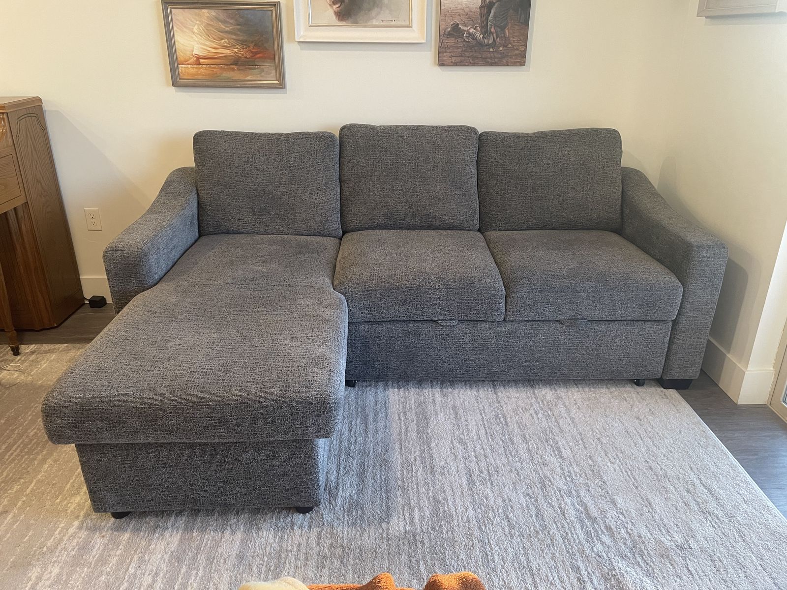 Like-New Gray Sleeper Sectional w/ Storage Chaise