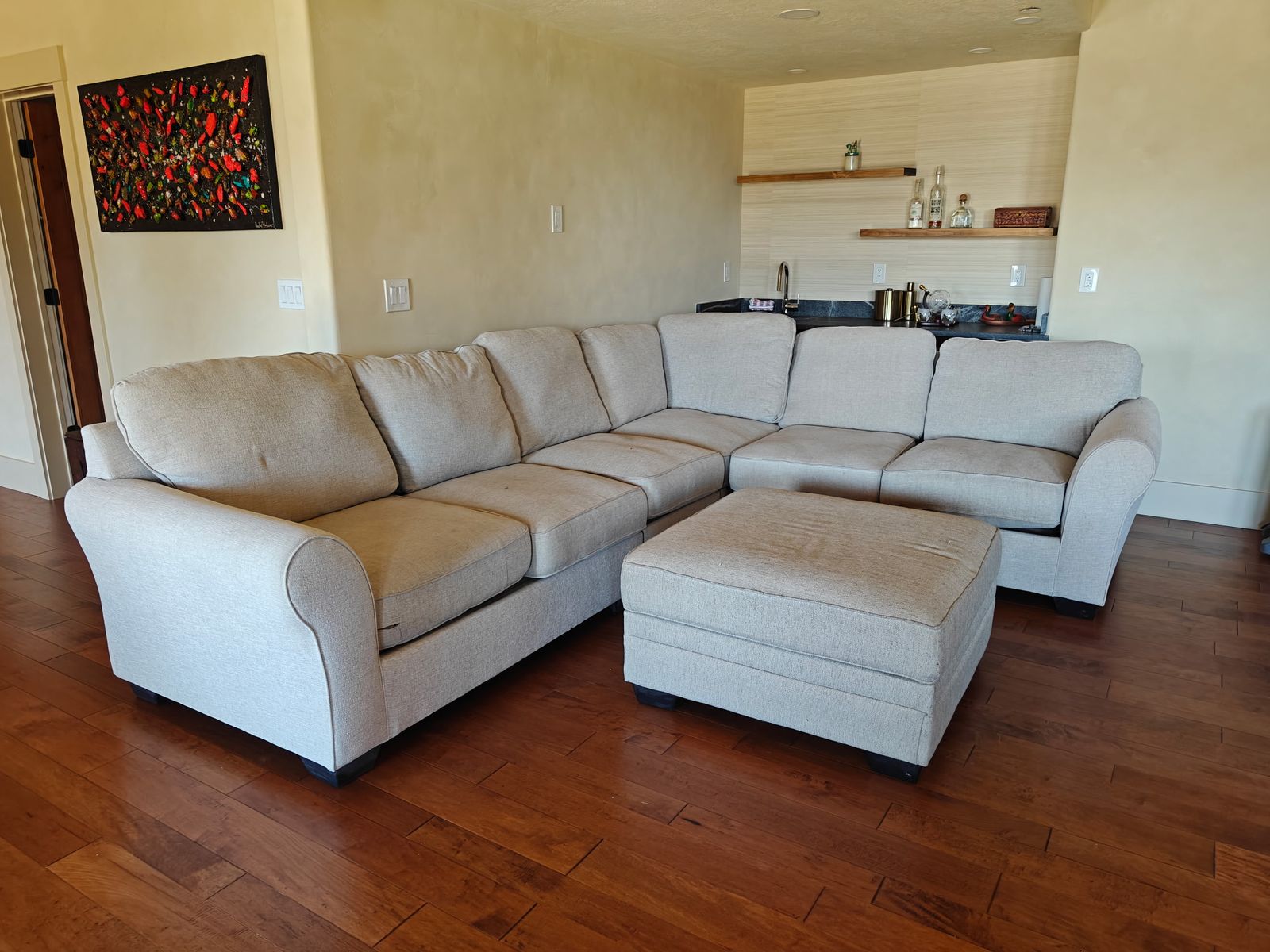 Tan Couch with Ottoman