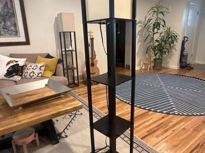 Floor lamp with shelves