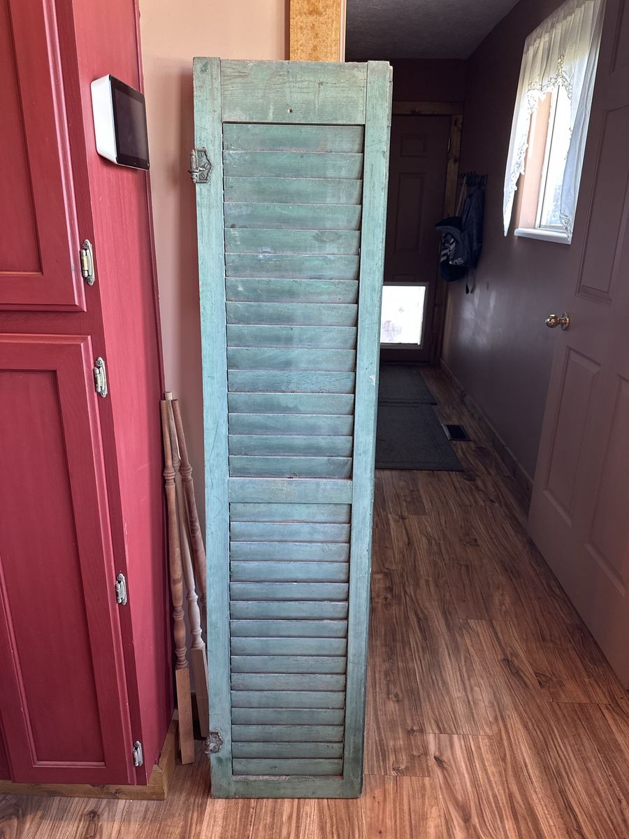 Vintage Green Wooden Window Shutter Panel - Rustic Home Decor