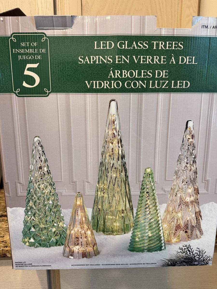 Set of 5 LED Glass Trees Holiday Decor