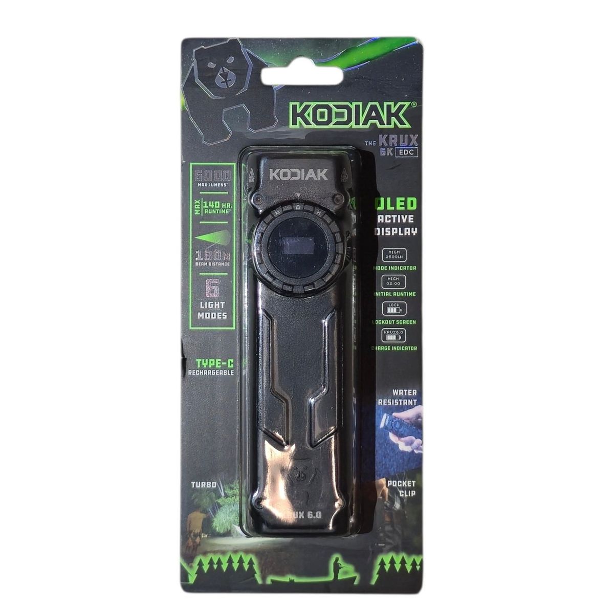Kodiak Krux 6000 Max Lumen EDC Flashlight OLED Display USB-C