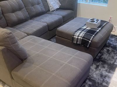 Sectional Couch Sofa with Ottoman - Gray Fabric, Left-Hand Facing Chaise, Tufted Cushions