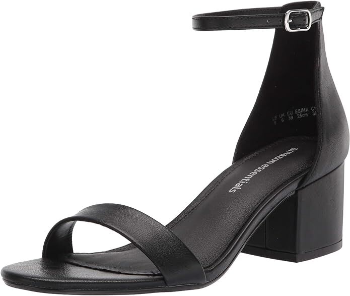 Amazon Essentials Women's Block Heel Ankle Strap Sandals Black Size 10 New