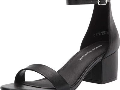 Amazon Essentials Women's Block Heel Ankle Strap Sandals Black Size 10 New