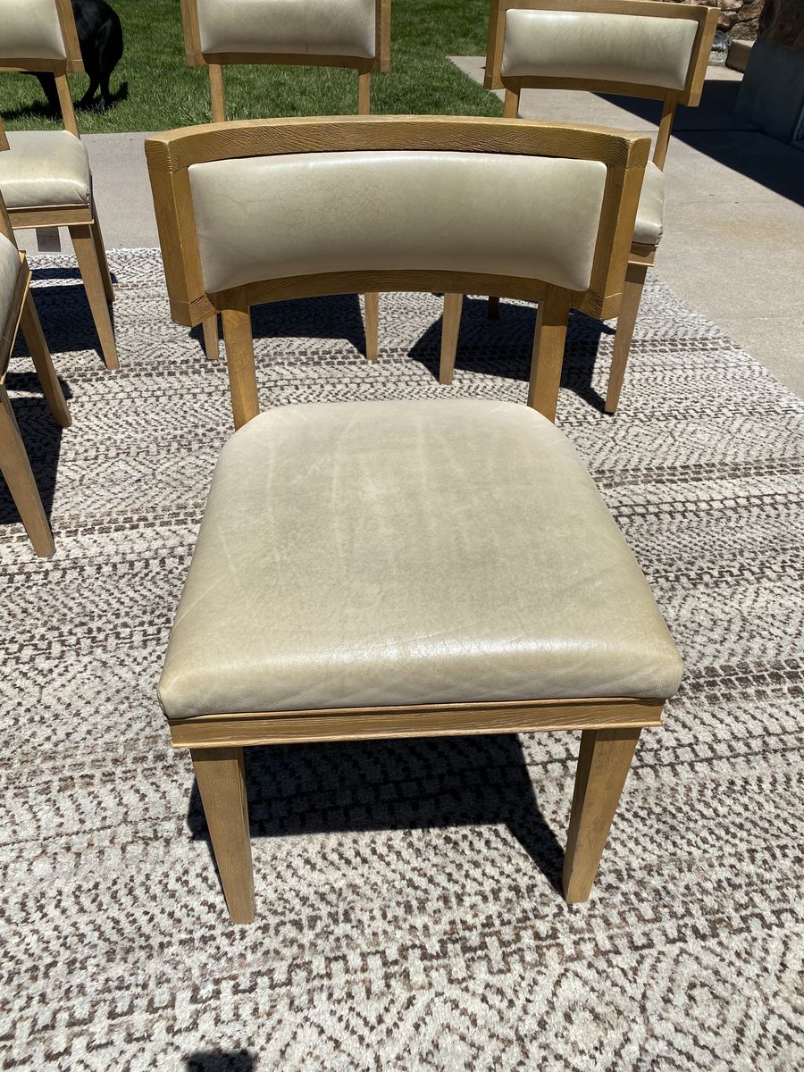 Set of 5 Williams Sonoma Dining Chairs - Tan/Beige Upholstered with Light Wood Frame