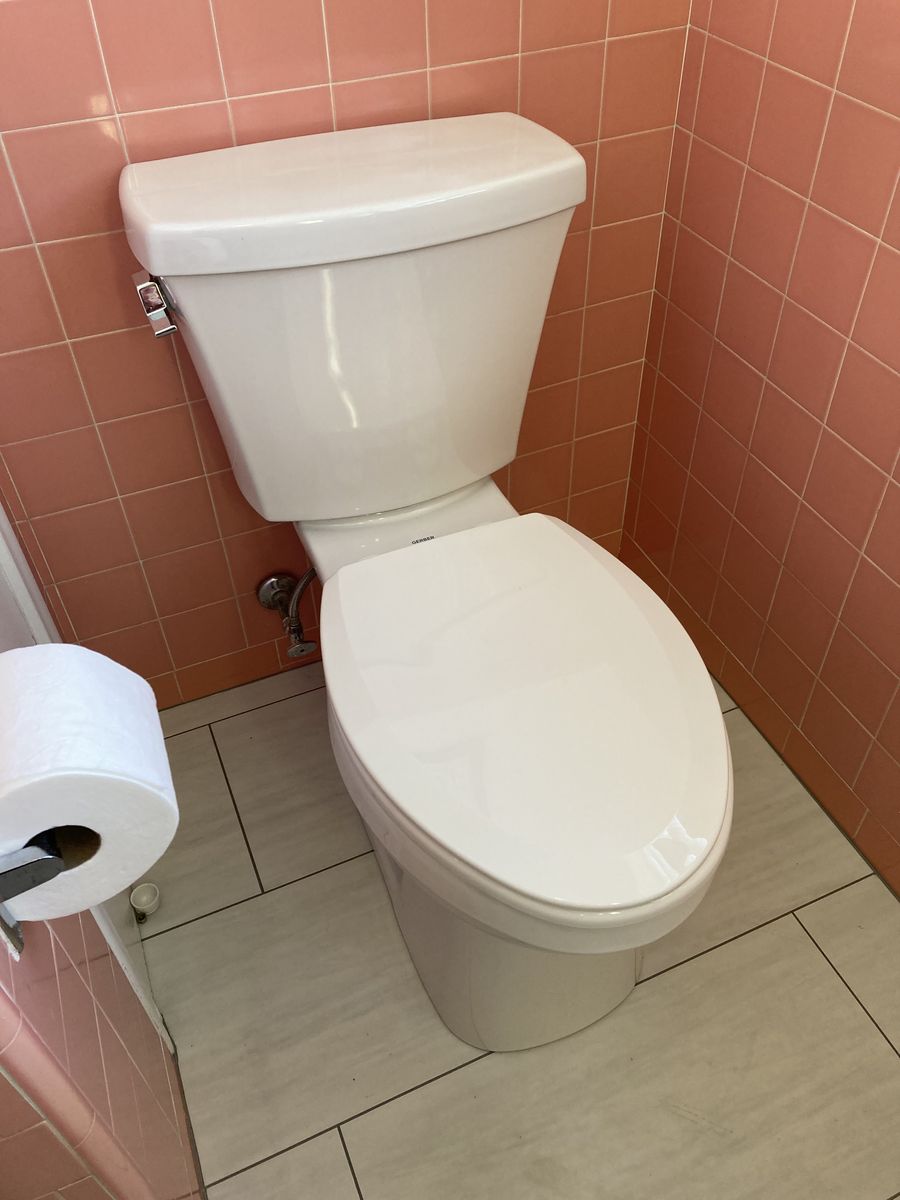 Gerber White Elongated Two-Piece Toilet with Left-Hand Chrome Trip Lever