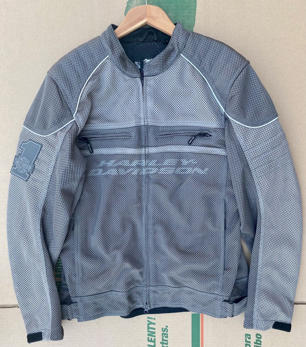 Harley-Davidson Men's Grey Mesh Riding Jacket with Back Logo & Sleeve Patch