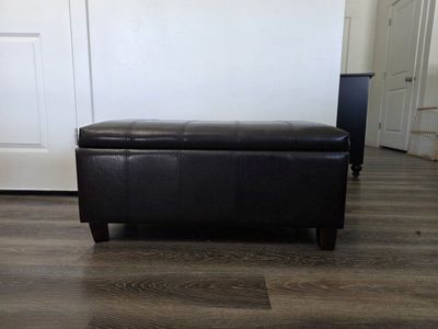 Dark Brown Faux Leather Storage Ottoman Bench Footrest