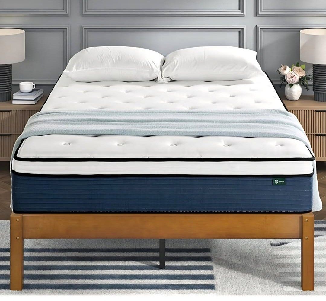 Queen Zinus 12 Inch Comfort Support Hybrid Mattress [New Version], Queen, Fiberglass Free, Medium Plush, Motion Isolation, Certi
