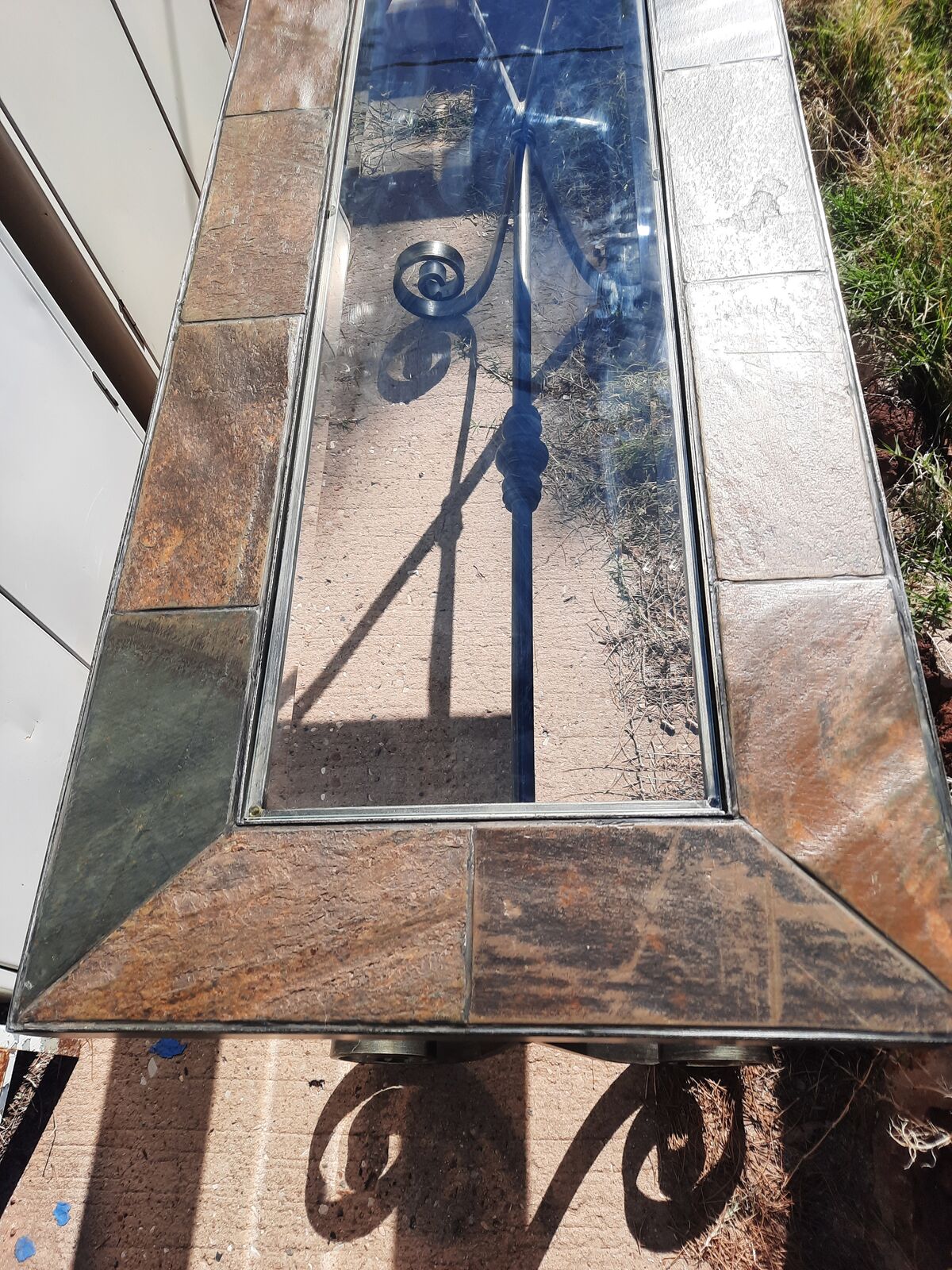 metal glass tile sofa table