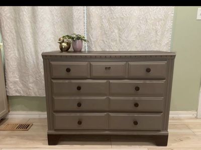 Refinished 9-Drawer Dresser - Gray & Dark Wood Top - Bedroom Storage Furniture