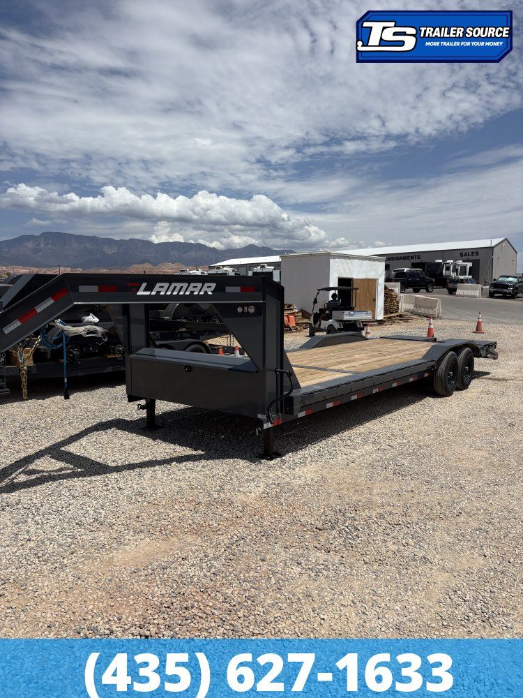 8.5x26 Lamar H8 Gooseneck Wide Body w/ Drive Over Fenders Equipment Trailer - 14K GVWR - Mega Ramps