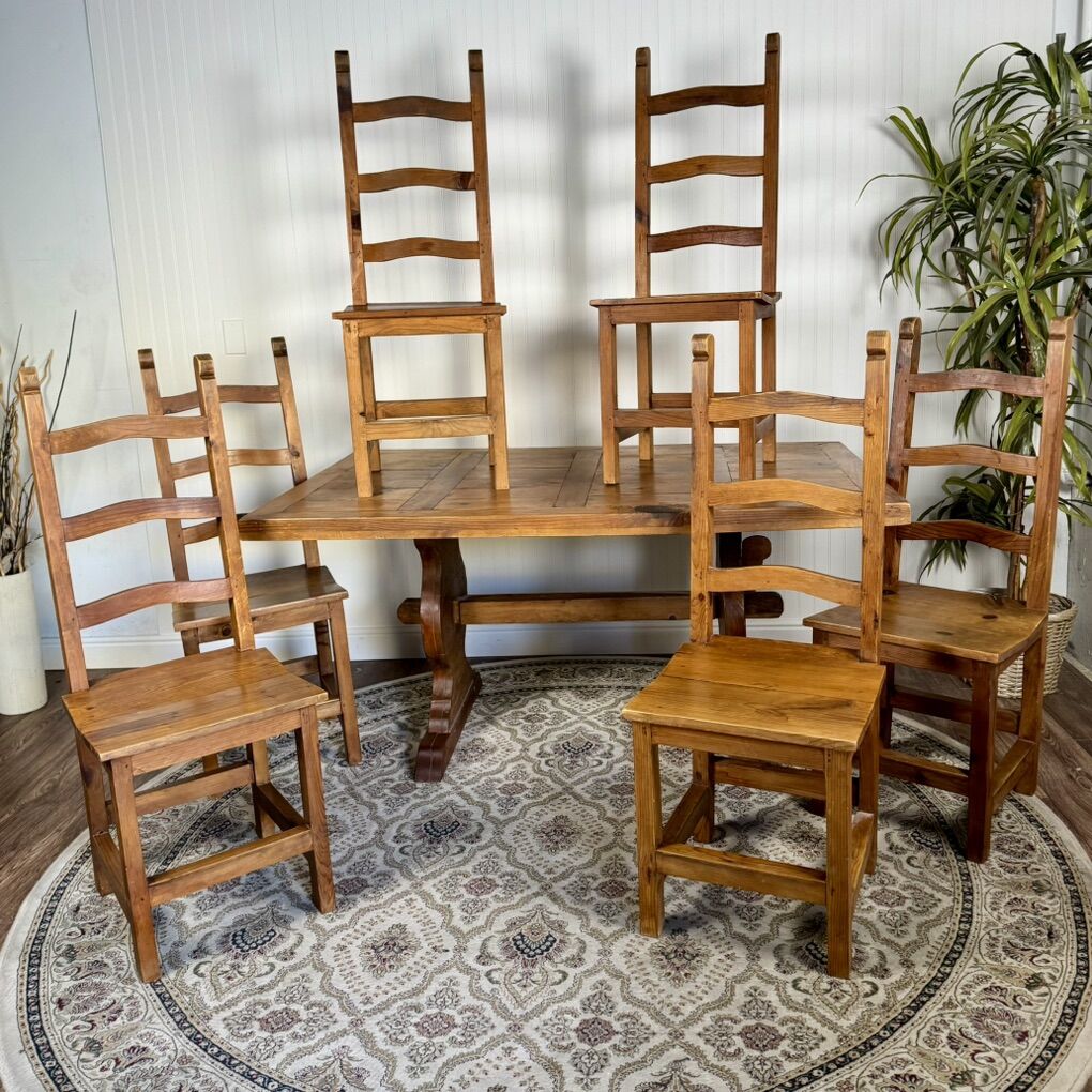 Rustic Vintage Mexican Solid Pine Dining Set