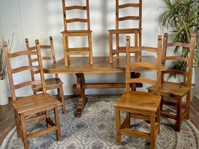 Rustic Vintage Mexican Solid Pine Dining Set
