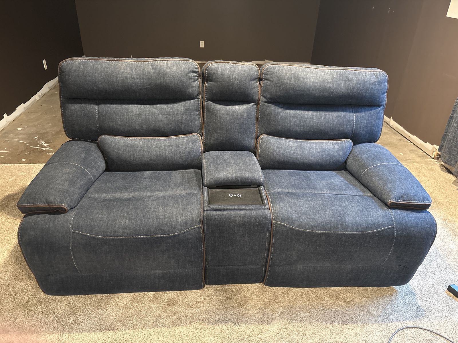 Blue Power Reclining Loveseat with Console