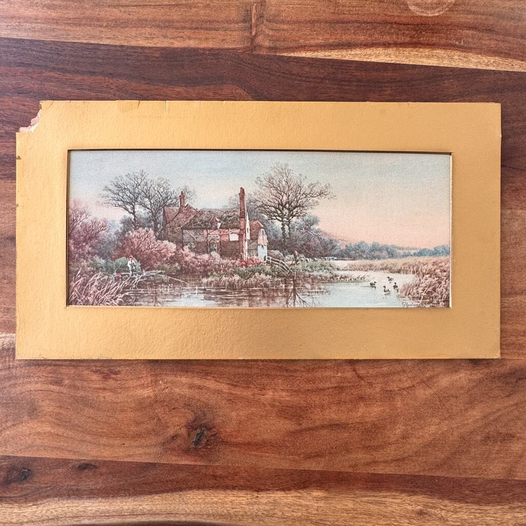 ANTIQUE 1890 Stephen James Bowers Print Painting - Gold Matte - Thames Valley