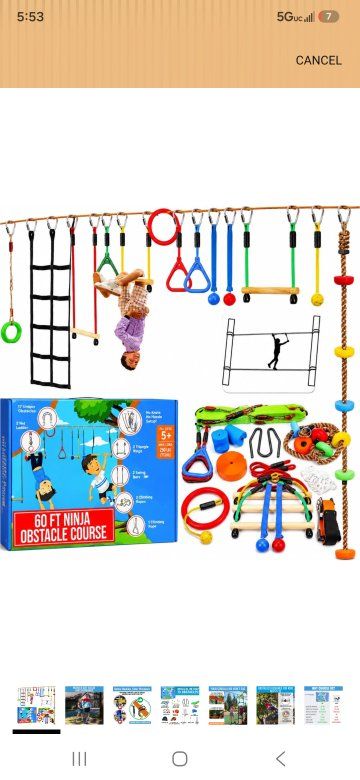 60 FT Ninja Obstacle Course for Kids - Complete Backyard Play Set, Ages 5+