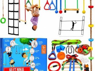 60 FT Ninja Obstacle Course for Kids - Complete Backyard Play Set, Ages 5+