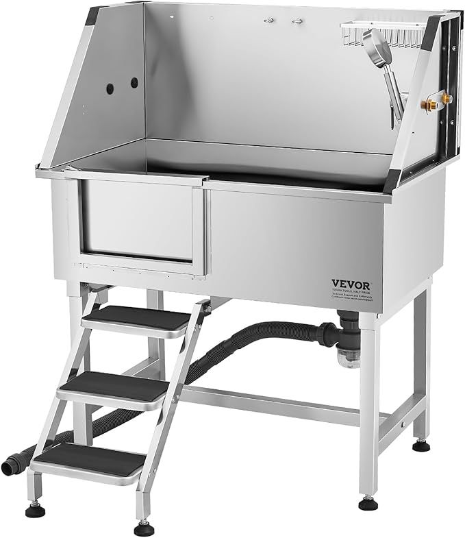 VEVOR 38 In Stainless Steel Dog Washing Station, Pet Grooming Tub with Hot & Cold Faucet, Showerhead