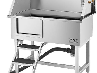VEVOR 38 In Stainless Steel Dog Washing Station, Pet Grooming Tub with Hot & Cold Faucet, Showerhead