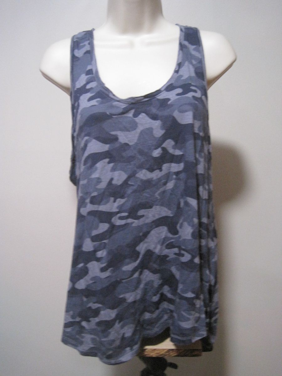 Rock & Republic Women's Large Blue Camouflaged Racerback Muscle Tank Top Shirt