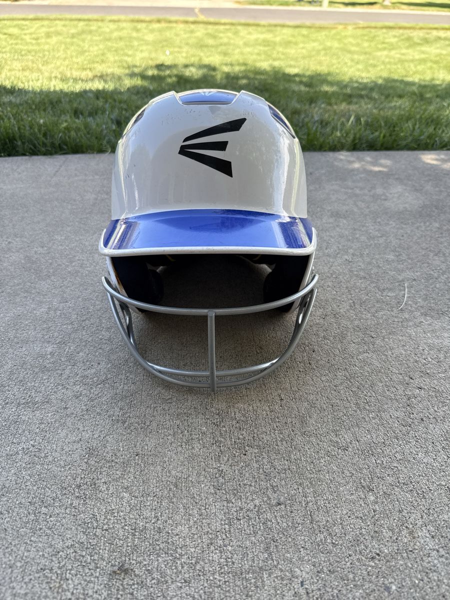 Easton Z5 C-Flap Batting Helmet Senior Baseball/Softball White/Blue with Face Mask