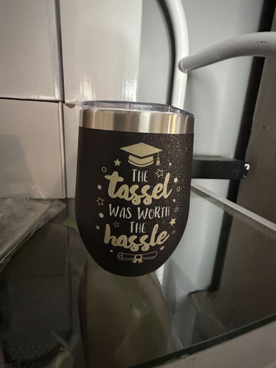 The Tassel Was Worth The Hassle Graduation Tumbler Black with Lid and Straw