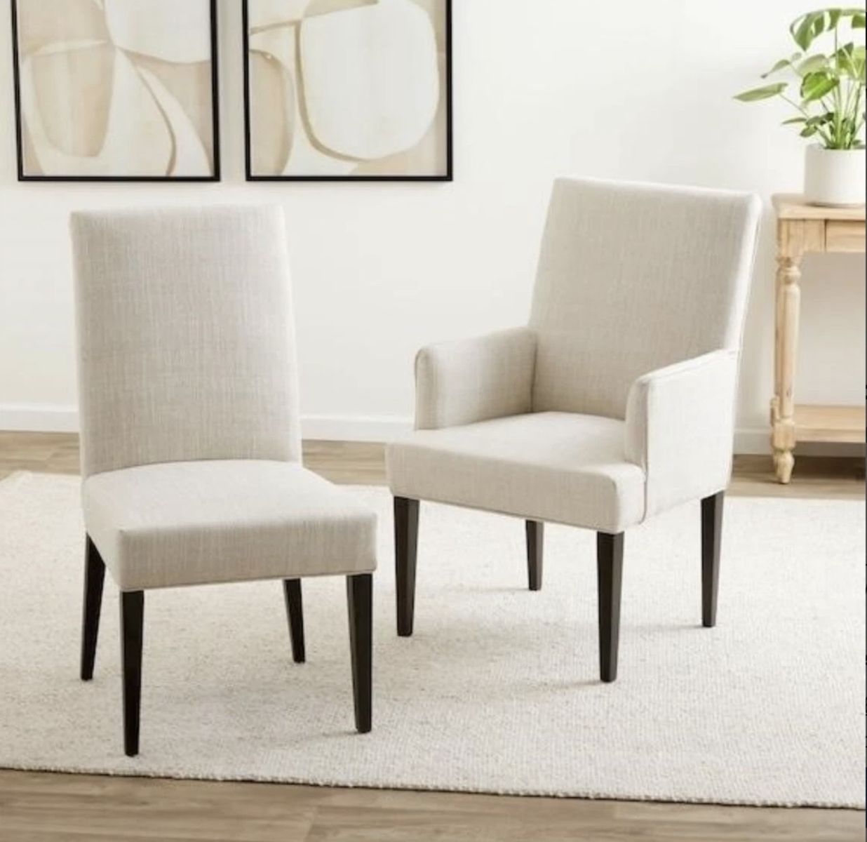 Beige Upholstered Dining Arm & Side Chairs (Set of 2)