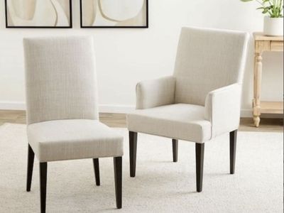 Beige Upholstered Dining Arm & Side Chairs (Set of 2)