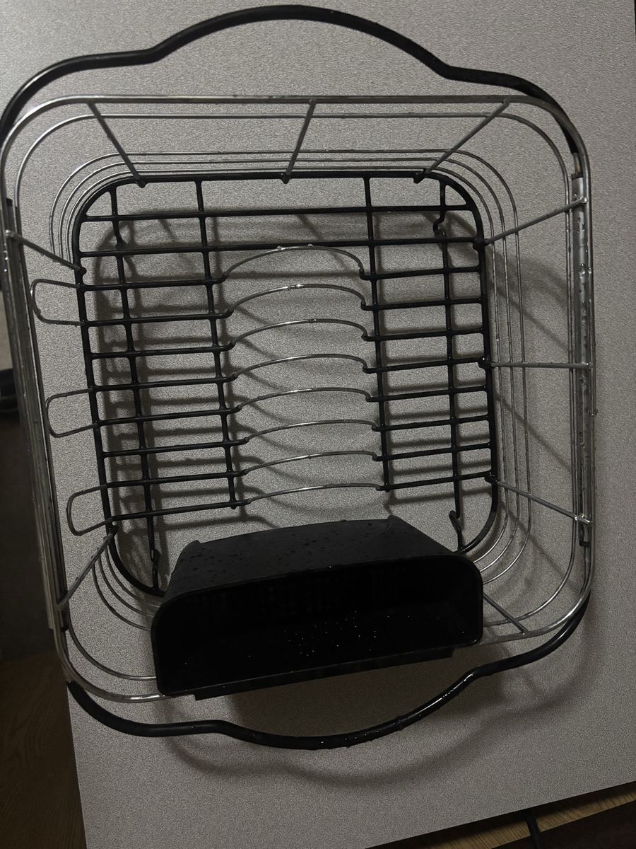 Compact Silver Dish Drying Rack with Black Utensil Holder - Space Saving Kitchen Organizer