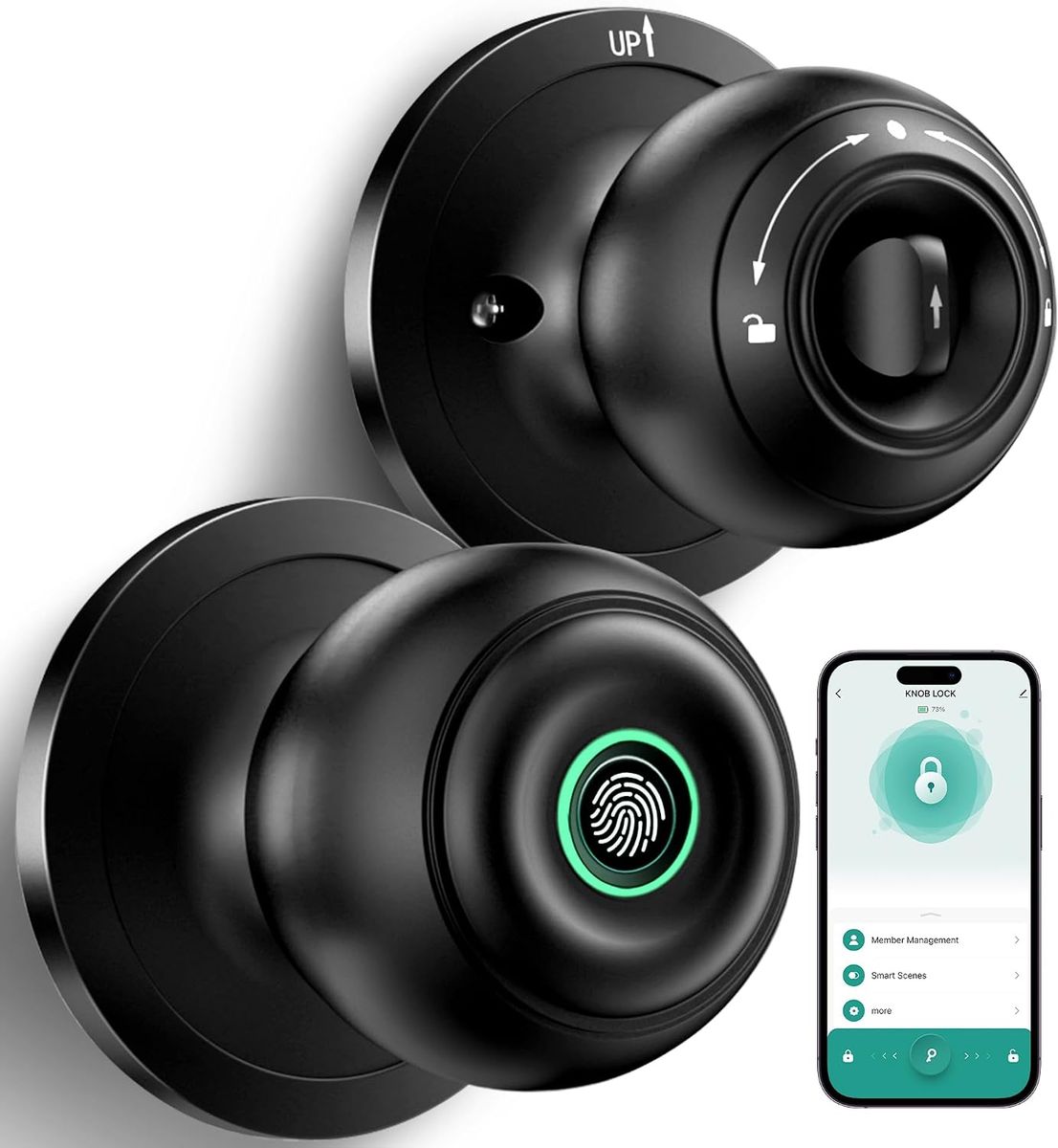 Fingerprint Door Lock, Smart Fingerprint Door Knob with Lock, Matte Black