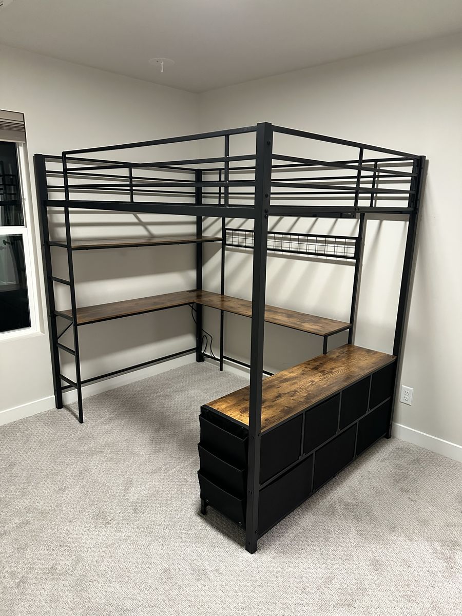 2 New Metal Loft Beds with Desk and Cubbies