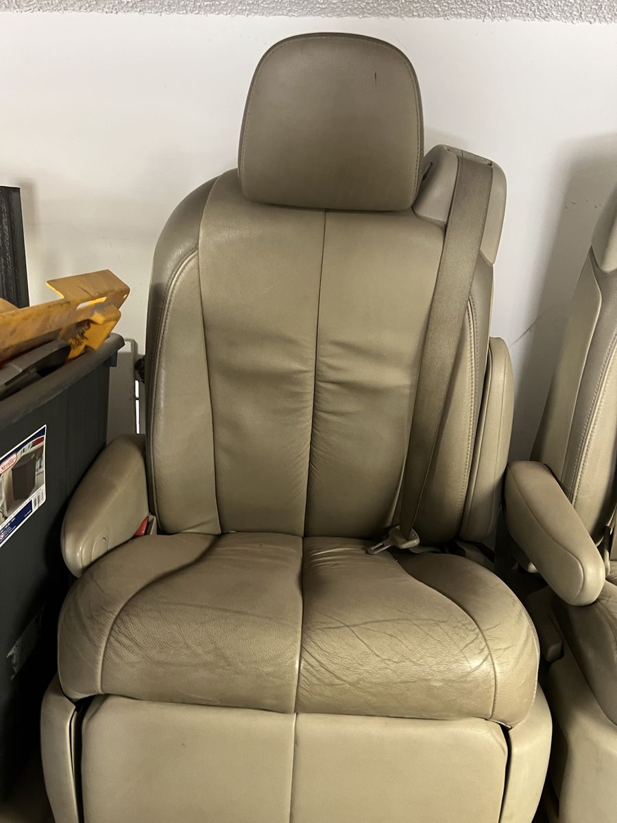 Toyota Reclining Tan Leather Seats w/ Built-in Seatbelts - Perfect for Van/RV Conversion