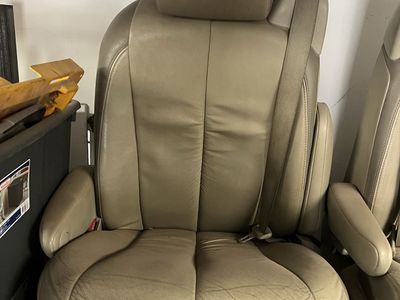 Toyota Reclining Tan Leather Seats w/ Built-in Seatbelts - Perfect for Van/RV Conversion