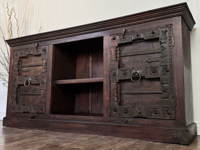 Vintage Hand-Carved Solid Wood Credenza, Sideboard, or Media Console