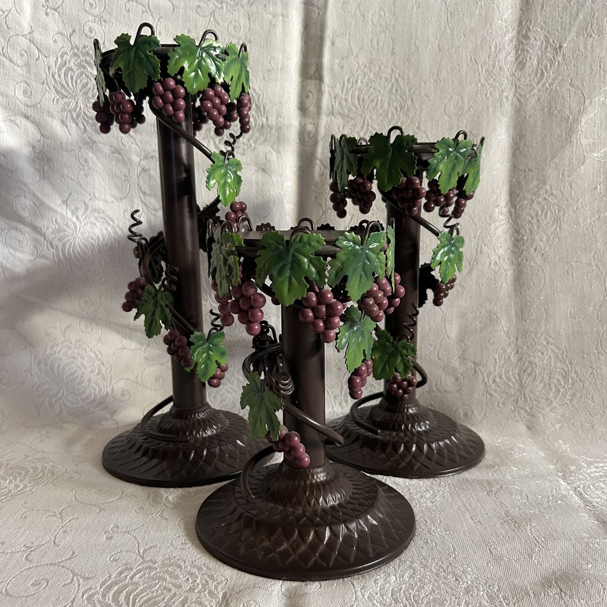 Grapevine Candle Holders Set of 3 Matching All Metal Candlesticks Colorful