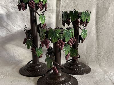 Grapevine Candle Holders Set of 3 Matching All Metal Candlesticks Colorful