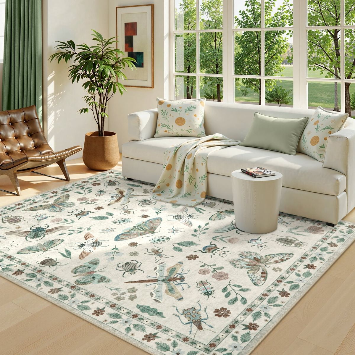 NEW Insect 5'x7' Area Rugs Washable Rug for Living Room Soft Natural Bedroom Rug Bug Accent Carpet