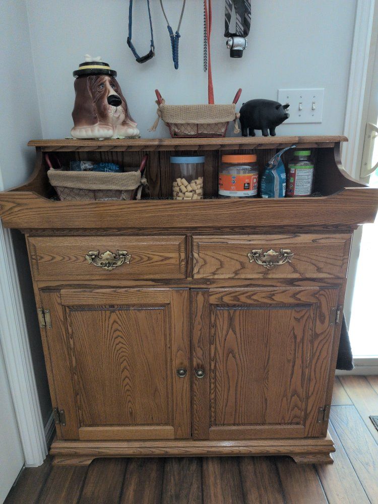 Rustic Oak Dry Sink Cabinet with 2 Drawers & Lower Storage, Versatile Accent Furniture