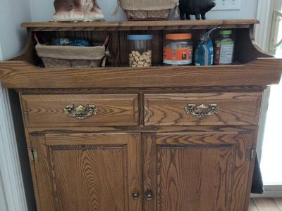 Rustic Oak Dry Sink Cabinet with 2 Drawers & Lower Storage, Versatile Accent Furniture