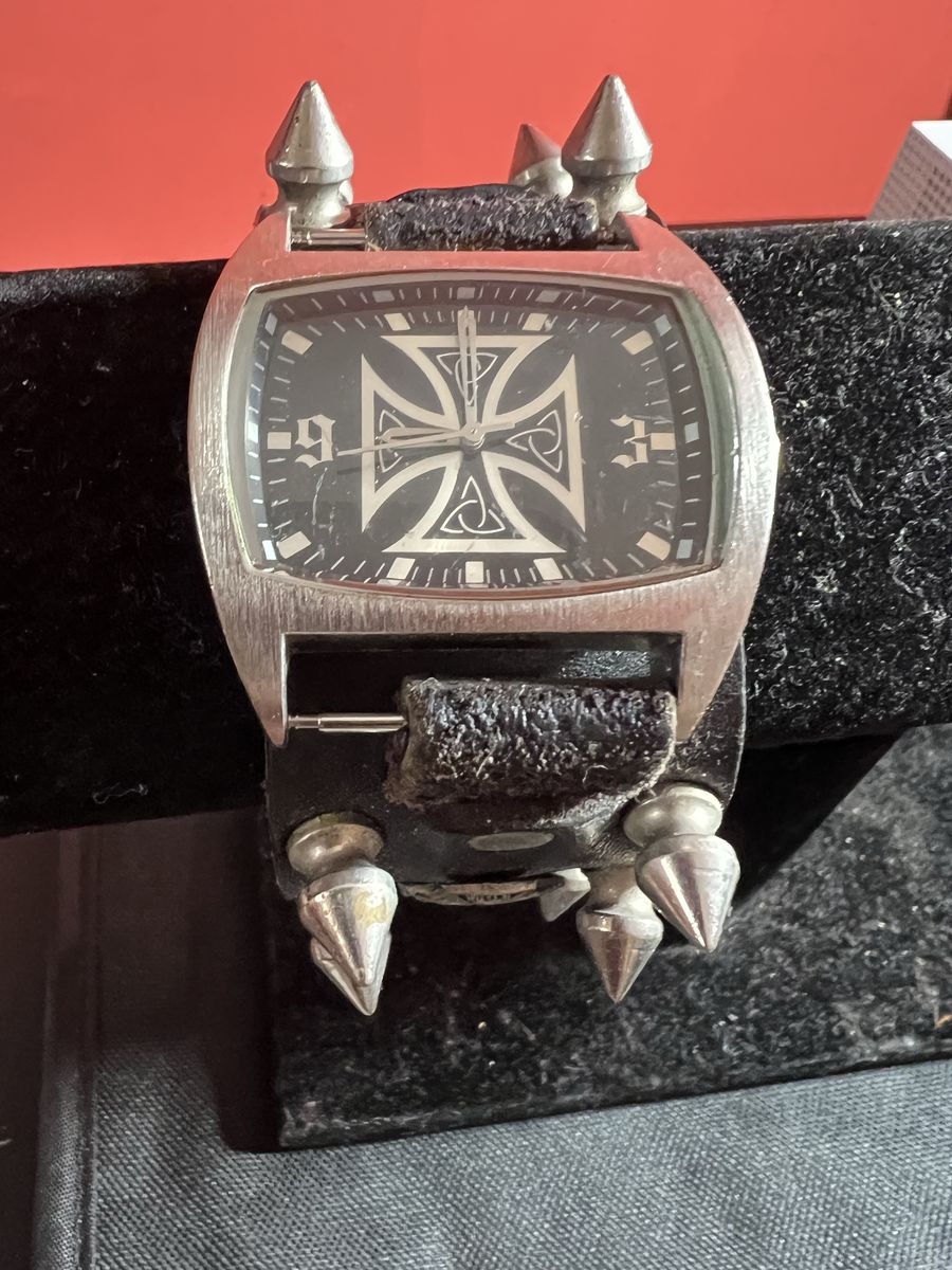 Gothic Punk Spike Cuff Watch with Iron Cross Dial