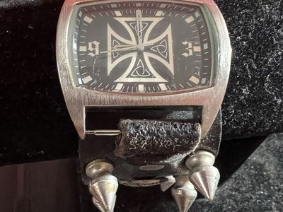 Gothic Punk Spike Cuff Watch with Iron Cross Dial