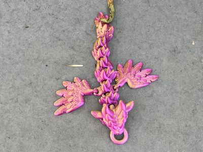 3D Printed Articulating Dragon Toy - Pink Gold Iridescent