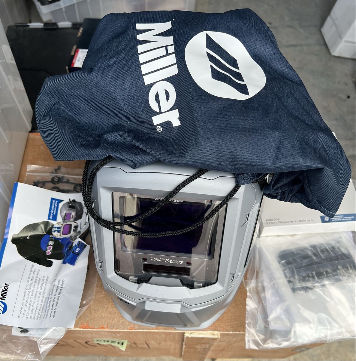Miller T94i series auto-darkening welding helmet.