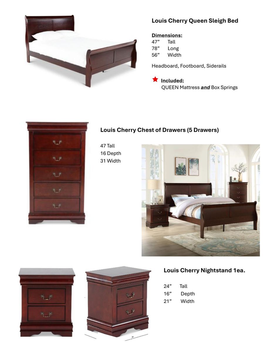 QUEEN Bedroom Set (Includes Mattress & Box Springs)