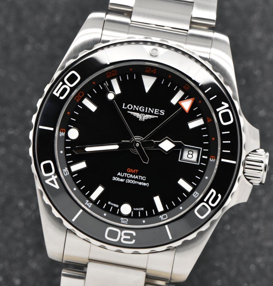 Longines HydroConquest GMT Automatic Black Dial Steel Watch with Box