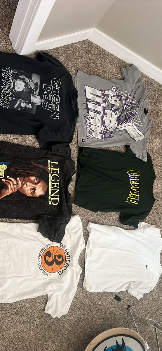 Lot of 6 Men's Medium Graphic T-Shirts: Green Day, Bob Marley, Beastie Boys, Utah Basketball, Creature, Nike - 100% Cotton