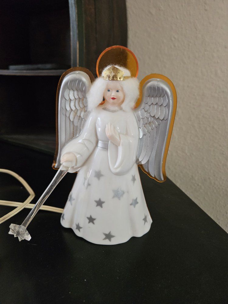 Vintage Glo-Lite Angel-Glo Illuminated Radiant-Ray Angel Figurine w/ Magic Wand & Box